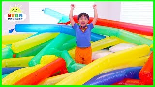 Blowing Giant Windbag Science Experiment for kids to do at home with Ryan ToysReview [upl. by Novyert668]