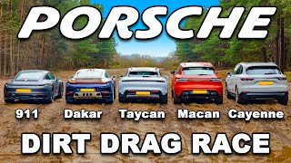 Porsche 911 Dakar v Taycan v 911 GTS v Macan v Cayenne OFFROAD DRAG RACE [upl. by Danika41]