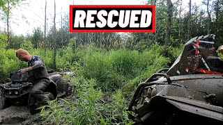 2 ATVs Badly Stuck In Thick MUD Can Am Renegade 1000 To The Rescue [upl. by Zilla110]