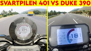 SVARTPILEN 401 VS DUKE 390  0 TO 100  TOPSPEED BATTLE [upl. by Pius138]