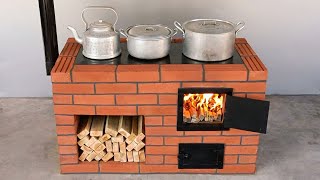 How to make a wood stove from red brick and clay [upl. by Sirromal369]