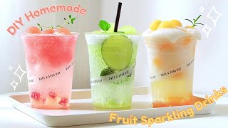 DIY Homemade Fruit Sparkling Drink  Peach  Honeydew  Orange  Sparkling Water Home Café [upl. by Dorthea]