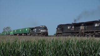 A New Train Meets a Regular NS 252 Meets 15Q at Speed Milmine IL [upl. by Lawton]