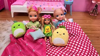 Sleepover at Chelsea  Elsa amp Anna toddlers  Barbie surprise toys  bedtime routine [upl. by Otir]