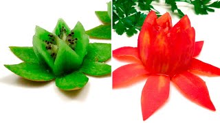 2 Garnitures en 2 Minutes  Fleurs de Lotus en Tomate et Kiwi [upl. by Aliak]