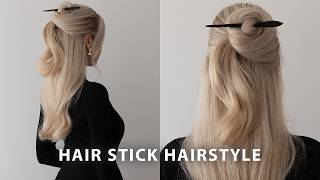 Easy Half Up Half Down Hair Stick Hairstyle 🥢 How to use a hair stick [upl. by Mosley666]