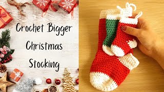 Crochet Christmas Stocking Step By Step Tutorial Crochet Bigger Christmas Stocking [upl. by Verine451]