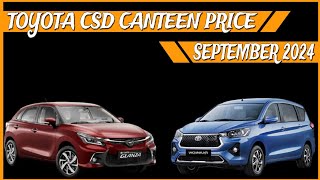 Toyota Cars New CSD Canteen Price September 2024  Hyryder  Glanza  Rumion CSD Price  CSD Cars [upl. by Katine]