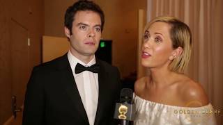 Kristen Wiig amp Bill Hader Backstage at the 2015 Golden Globes [upl. by Enida51]