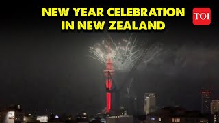 Watch New Zealands Auckland welcomes the New Year 2024 with spectacular fireworks [upl. by Linoel]