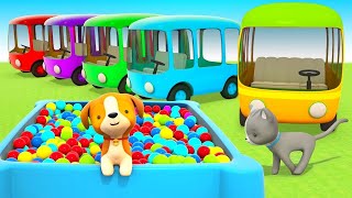 Learn animals with Helper Cars The school bus amp a ball pit for a puppy Car cartoons for kids [upl. by Alverta901]