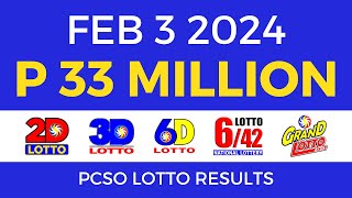 Lotto Result February 3 2024 9pm PCSO [upl. by Snyder]