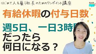 就業規則【有給休暇。毎日3時間で週5日勤務の場合、付与日数はどうなる？】起業後 初めて社員を雇うとき、経営者が知っておきたいこと【中小企業向け：わかりやすい就業規則】｜ニースル社労士事務所 [upl. by Katherine]