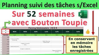 Créer un planning de suivi des tâches sur 52 semaines avec 1 bouton toupie sur Excel [upl. by Nosaj12]