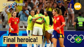 BRASIL GOLEIA ESPANHA POR 4 A 2 E TERÁ MARTA EM FINAL DAS OLIMPÍADAS APÓS 16 ANOS [upl. by Reaht715]