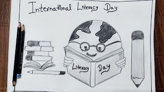 How To Draw international literacy day Drawing  Easy Pencil Drawing For Beginners  Ritu Da Art [upl. by Otnas]