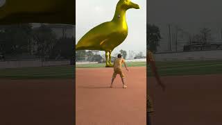 Boy kicks ball and smashes the golden statue of flatbilled duck on the playground [upl. by Ahtenek986]