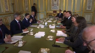 Macron meets Ukrainian presidential candidate Zelenskiy [upl. by Shaina]