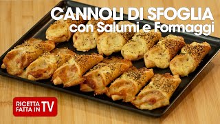 CANNOLI DI SFOGLIA CON SALUMI E FORMAGGI di Benedetta Rossi  Ricetta TV Fatto in Casa per Voi [upl. by Orban]