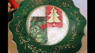 Decoupage  Manualidades navideñas  Plato con servilletas  sobre un plato navideño [upl. by Alliuqaj]