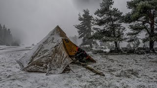 Hot Tent Camping in a Freezing Snowstorm [upl. by Nilekcaj]