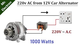 220v AC from 12v 90 Amps Car Alternator 1000W DIY [upl. by Ailehc]