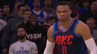 Russel Westbrooks angriest poster dunk ever on Saric in 3OT  OKC76ers [upl. by Phaih]