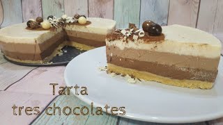 TARTA TRES CHOCOLATES  RECETA CASERA SIN HORNO Y DELICIOSA CON MAMBO¡¡¡ [upl. by Nylteak]