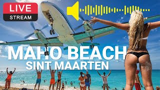 Maho Beach with sound  Sint Maarten  SXM Airport ✈️ LIVE WEBCAM [upl. by Ayela]