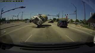 Dashcam captures incredible cement truck crash [upl. by Bobbe]