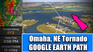 Omaha NE EF3 Tornado  Simulated FlyThrough Path  4262024 [upl. by Nigen978]