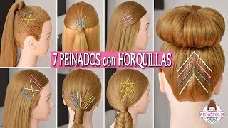 7 PEINADOS FACILES con HORQUILLAS  PASADORES  GANCHOS de PELO para NIÑAS [upl. by Acissaj]