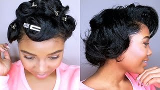 How To Style SHORT Relaxed Hair  PIN CURLS TUTORIAL  Heatless Curls [upl. by Kokoruda]