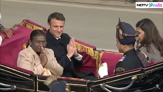 Republic Day Chief Guest Macron amp President Murmu Arrive At Kartavya Path In Special Carriage [upl. by Ause]