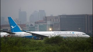 Moment when airplane overshoots runway caught on camera [upl. by Leno]