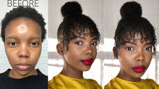 HOW TO DO A BUN AND BANGS ON SHORT NATURAL 4C HAIR NO GLUE NO HEATCLIP INS [upl. by Yanahc182]