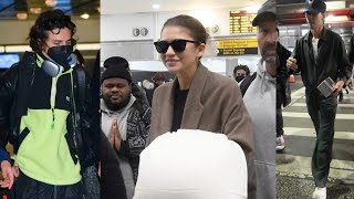 Zendaya arrives at JFK International Airport with costars Timothee Chalamet and Austin Butler [upl. by Hattie232]