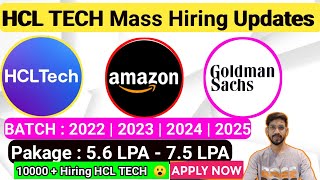 HCLTECH 10000 OPENING  FRESHERS MASS HIRING ANNOUNCEMENT  DIRECT TESTINTERVIEW  20252022 BATCH [upl. by Ahtiekal]