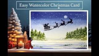 SANTAS SLEIGH RIDE SILHOUETTE  Watercolor Christmas Card [upl. by How]