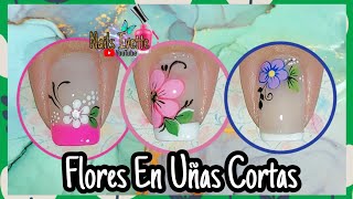 3 modelos de uñas cortas decoradas con flores  uñas cortas decoradas fácil  uñas para principiante [upl. by Schram661]