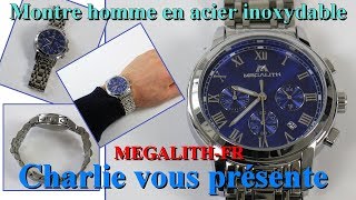 Montre homme en acier inoxydable et bracelet de luxe mode étanche chronographe date MEGALITH FR [upl. by Idnir]