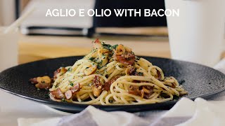 Aglio e Olio with Bacon  Calvin DJC  ASMR Cooking [upl. by Amieva]