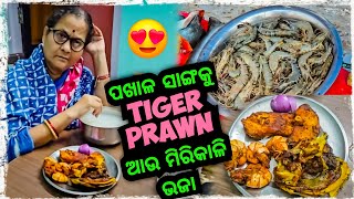 ପଖାଳ ସାଙ୍ଗକୁ TIGER PRAWN ଆଉ ମିରିକାଳି ଭଜା 😍  Odia bhaina vlogs  Odia vlogs [upl. by Nnyllatsyrc]