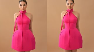 DIY EXAGGERATED HIPS DRESS WITH HALTER NECKLINE  How to draft an exaggerated hips pattern [upl. by Eniksre109]