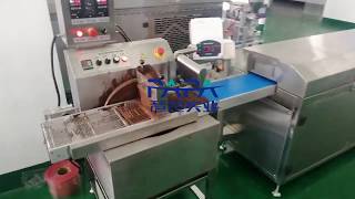 mini small chocolate coatingenrobing machine for snack food barballcookiepastries [upl. by Dory]