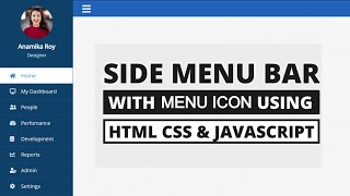 Sidebar Menu Using HTML CSS and javaScript  Sidebar Menu HTML CSS [upl. by Esital]