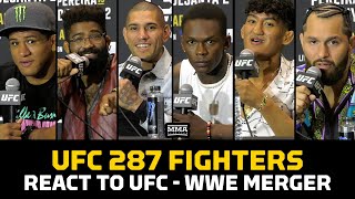 UFC 287 Fighters React To Stunning UFC x WWE Merger  MMA Fighting [upl. by Aisac331]