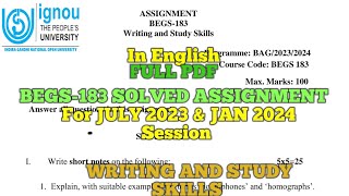 BEGS183 SOLVED ASSIGNMENT 202324  writingandstudyskills begs183 ignou ignouuniversity [upl. by Aicercul416]