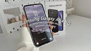 Samsung Galaxy A54 5G aesthetic unboxing  accessories  camera test 💌 [upl. by Karine828]