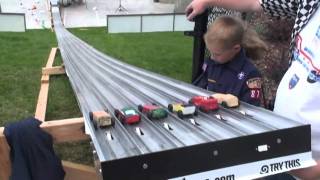 Longest Pinewood Derby Track 6 Lanes 82010 Salt Lake City Utah [upl. by Auhsohey975]